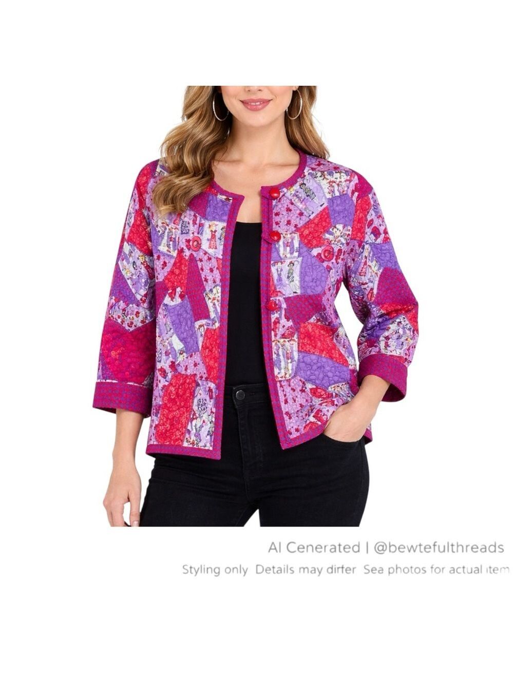 Boutique Quilted Patchwork Jacket M Purple Red Ladies Who Lunch